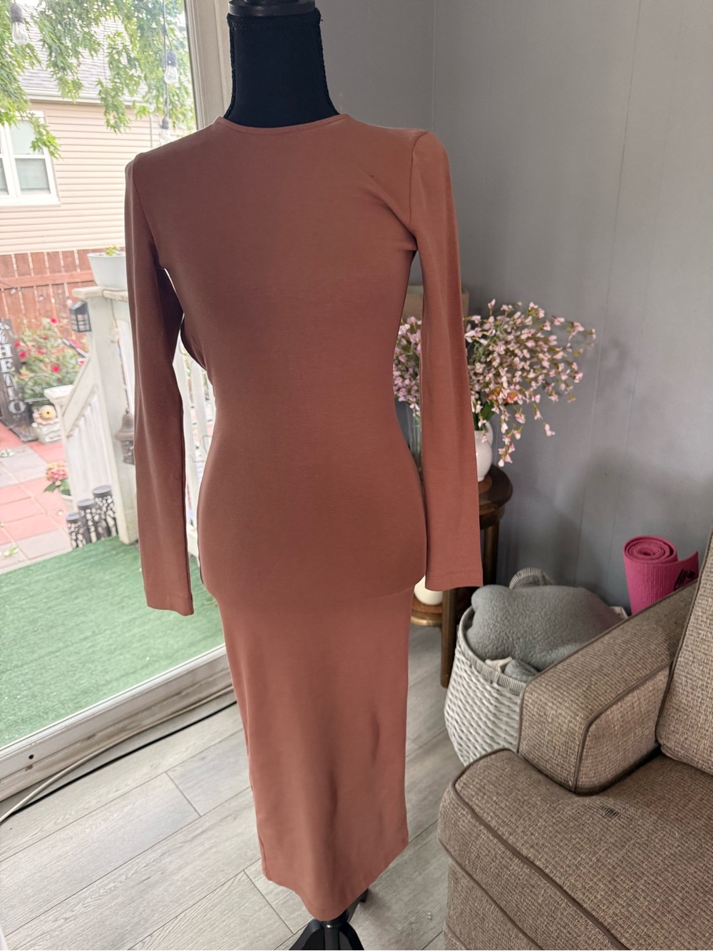 Zara Long Sleeve Maxi Dress in Dusty Rose Brown